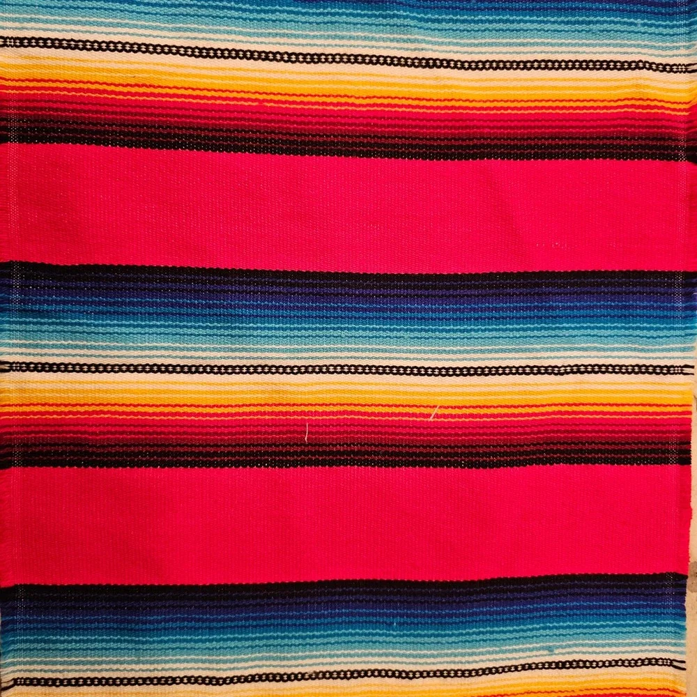 El Paso Saddleblanket Co Serape Stripe Woven Placemats Red Blue Olive 14x18 Set6